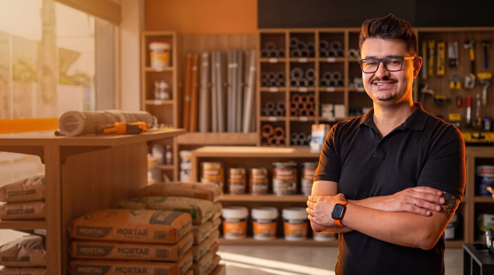 Camilo Leles em uma loja de material de construção